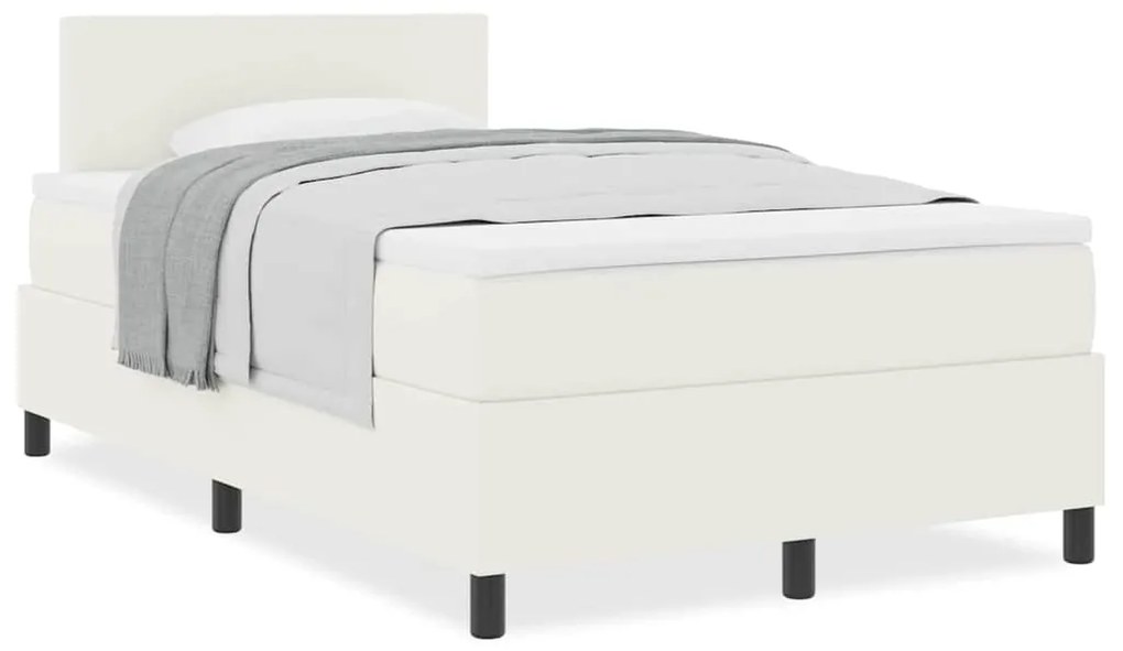 Cama Box Spring com Colchão Creme 120x200 cm Tecido de Veludo Cotelê
