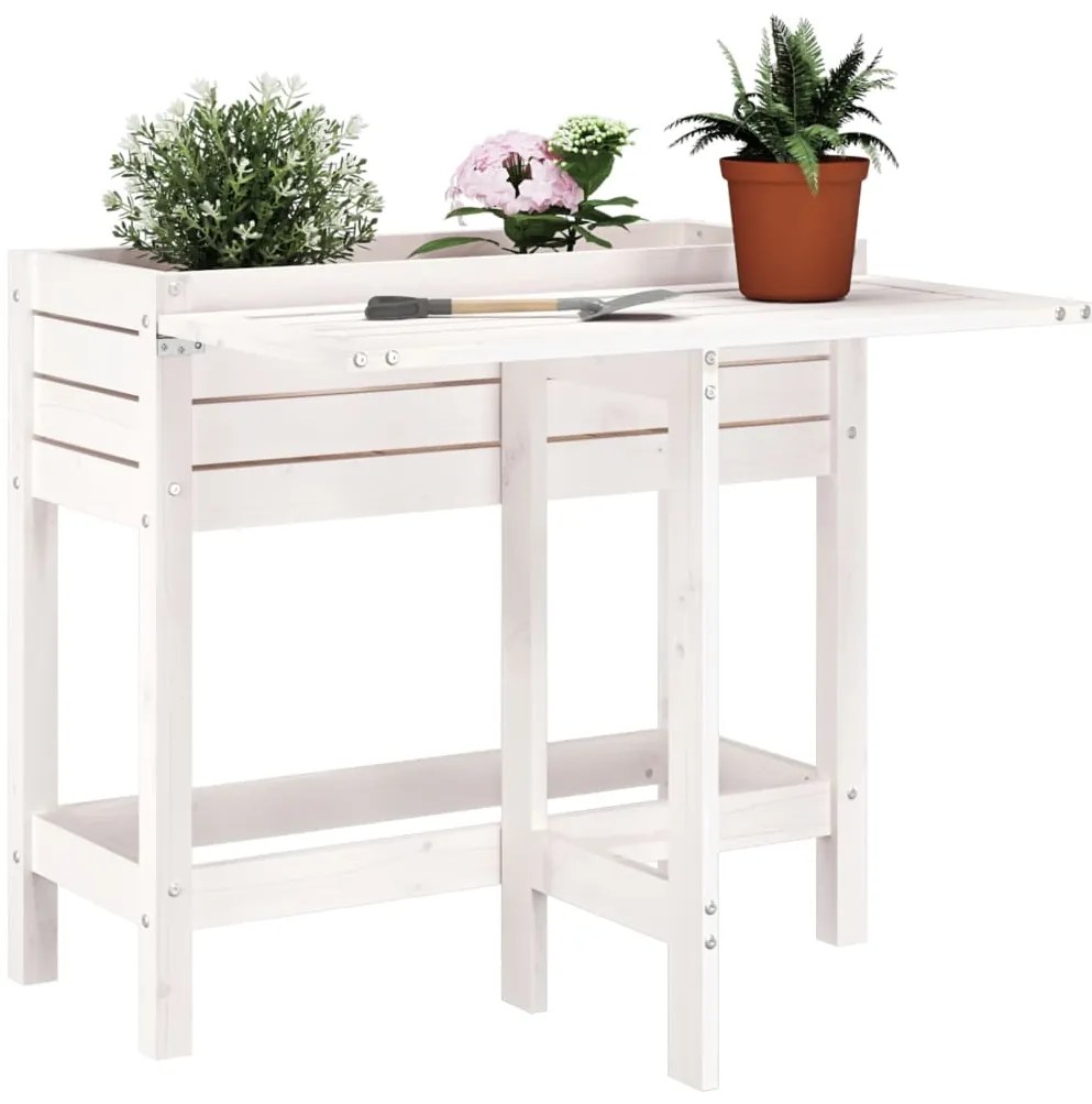 Floreira de jardim com tampo dobrável pinho maciço branco