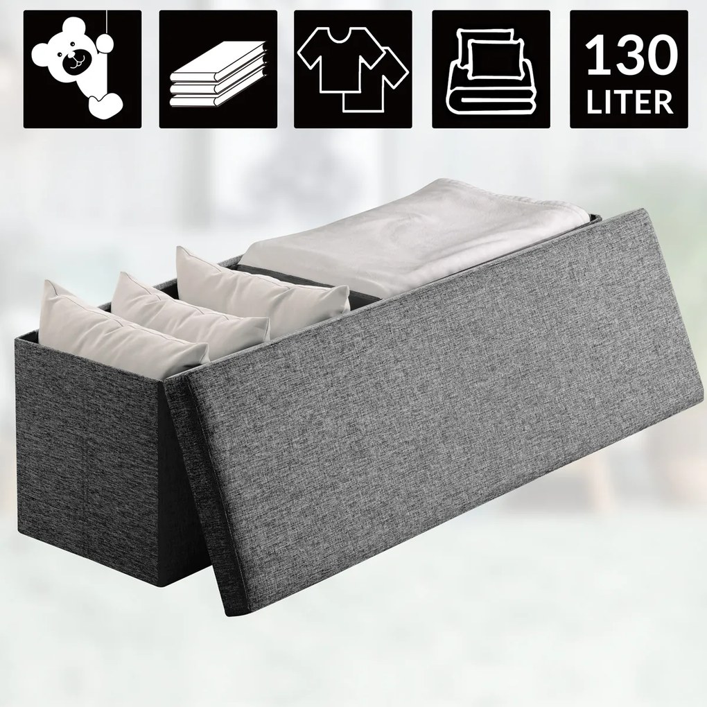 Banco com espaço de armazenamento 115x38x38cm dobrável cinza escuro