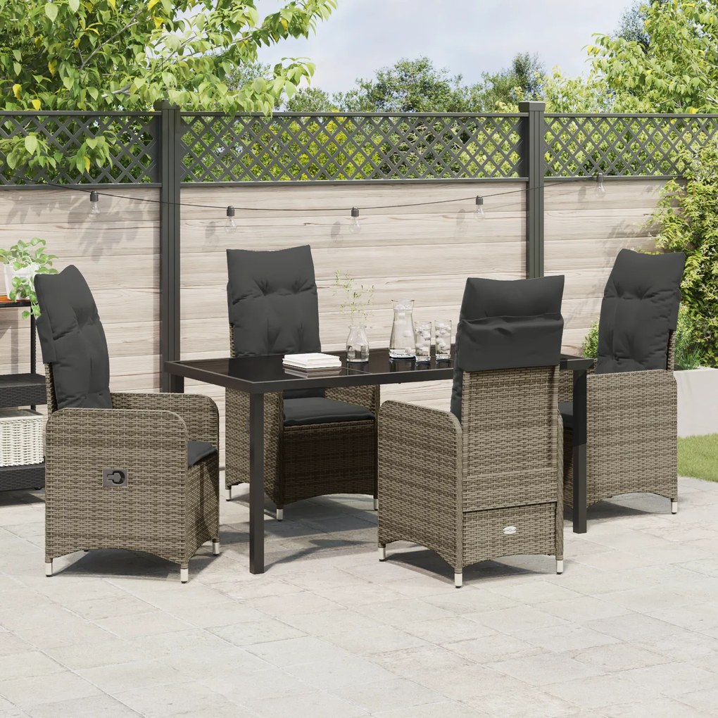 Conjunto de Jantar de Jardim de 5 Peças com Almofadas Cinza Rattan PE