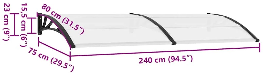 Toldo para porta 240x75 cm PC preto e transparente