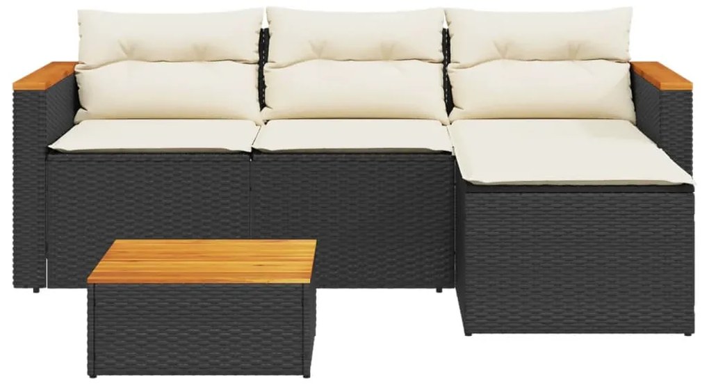 3 pcs conjunto sofás de jardim com almofadões vime PE preto