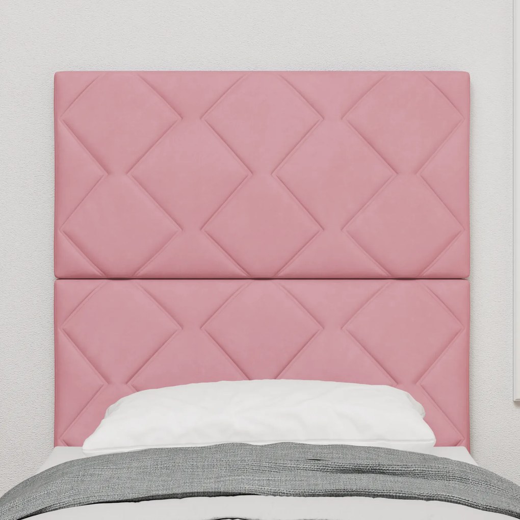 Cabeceira de Veludo Rosa da vidaXL com Padrão de Diamante - 80 cm, Cab