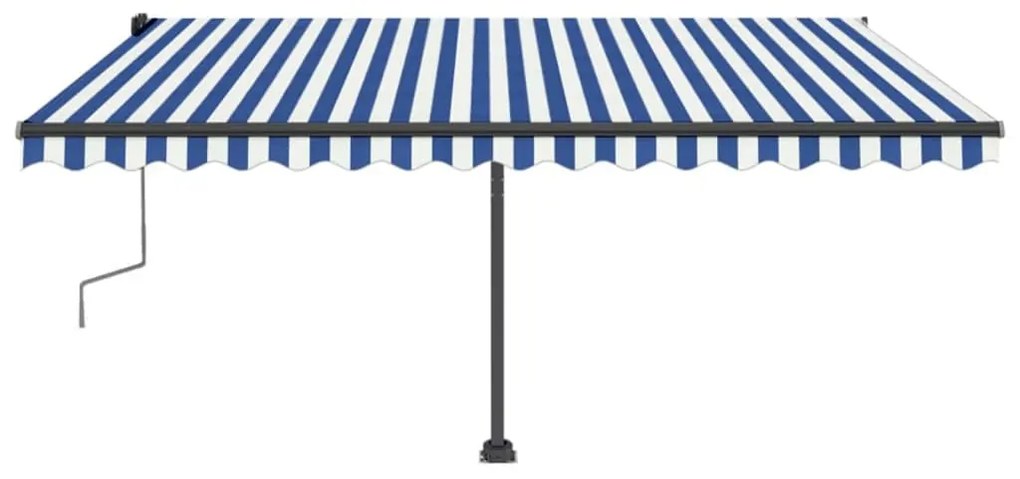 Toldo retrátil manual com LED 400x350 cm azul e branco