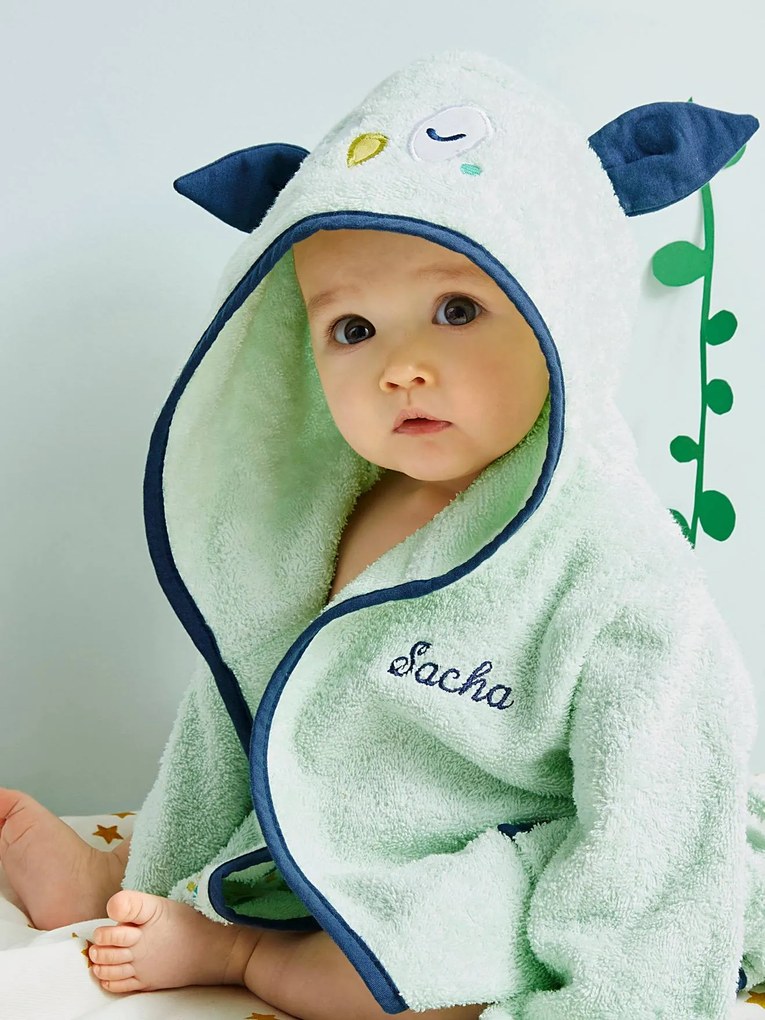 Roupão de banho personalizável, para bebé, Mocho verde claro liso com motivo