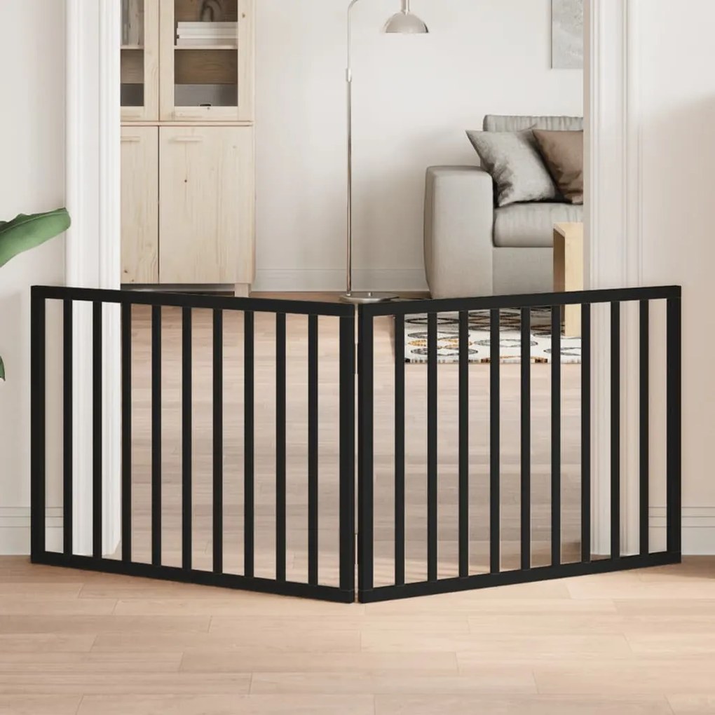 vidaXL Portão p/ cães dobrável 2 painéis 160 cm madeira de álamo preto