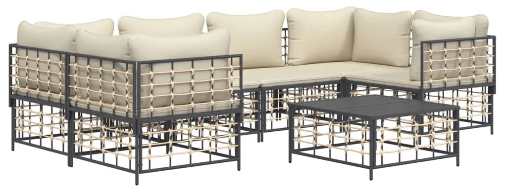 7 pcs conjunto lounge de jardim c/ almofadões vime PE antracite