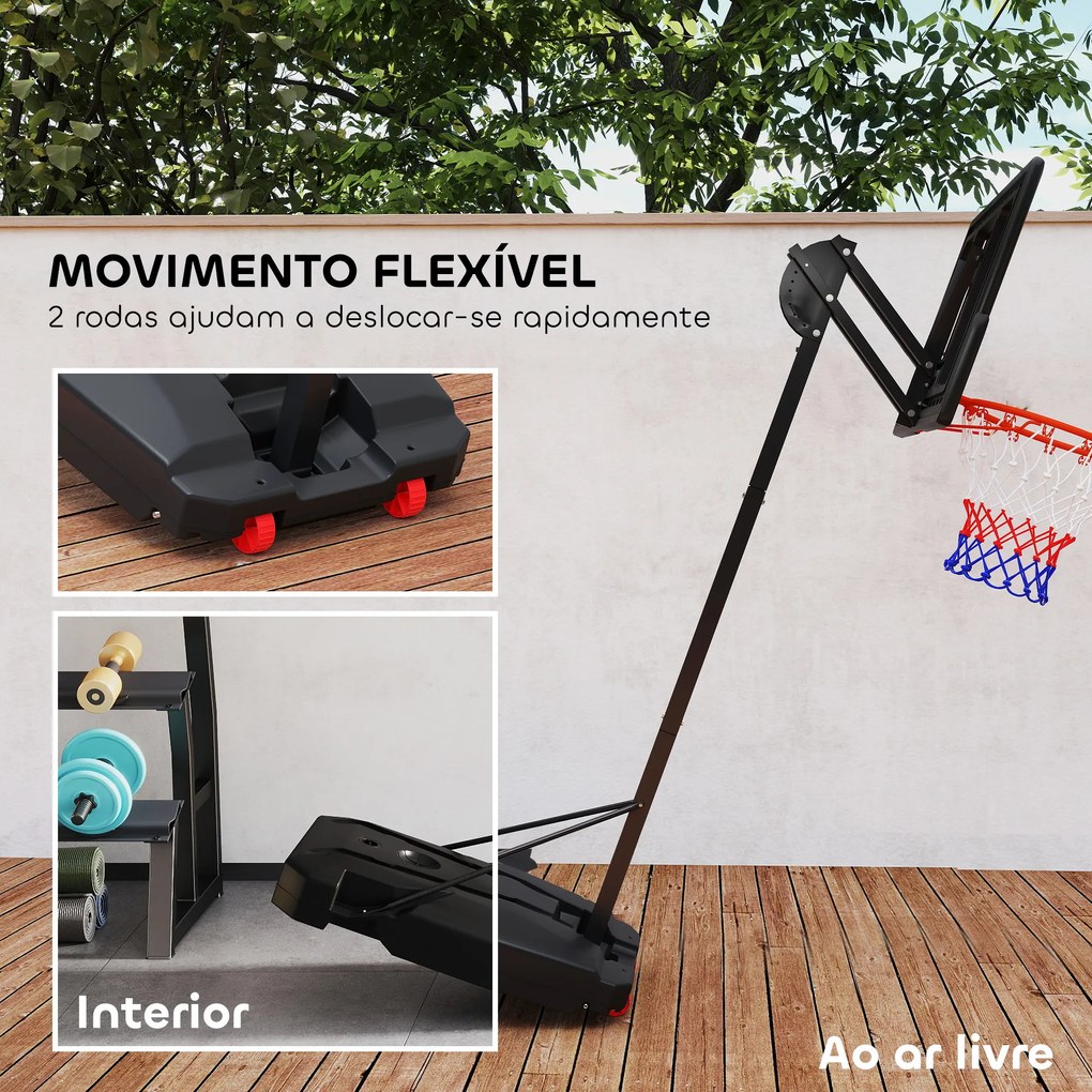 Cesto de Basquetebol para Crianças com Altura Ajustável de 200 a 260 cm com Saco de Pesos Vermelho e Preto