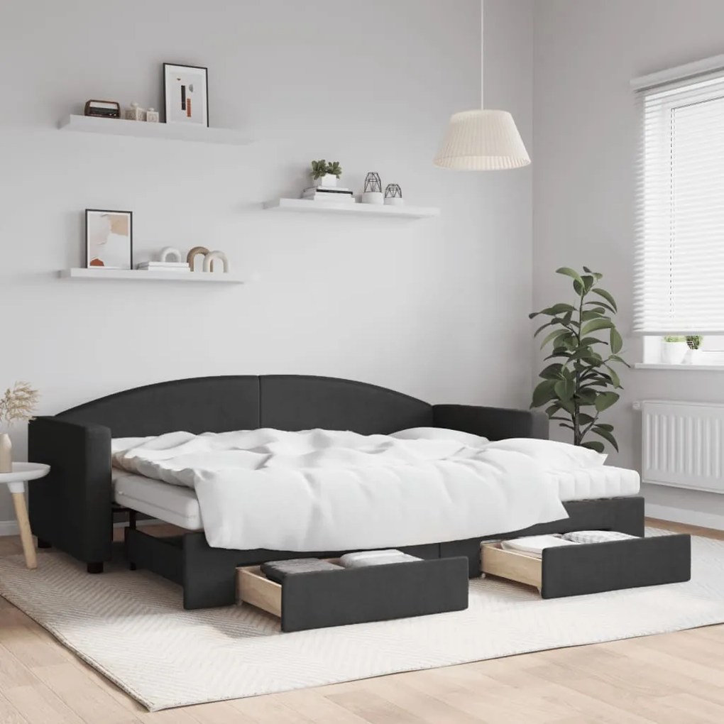 Sofá-cama com gavetão e gavetas 80x200 cm tecido preto