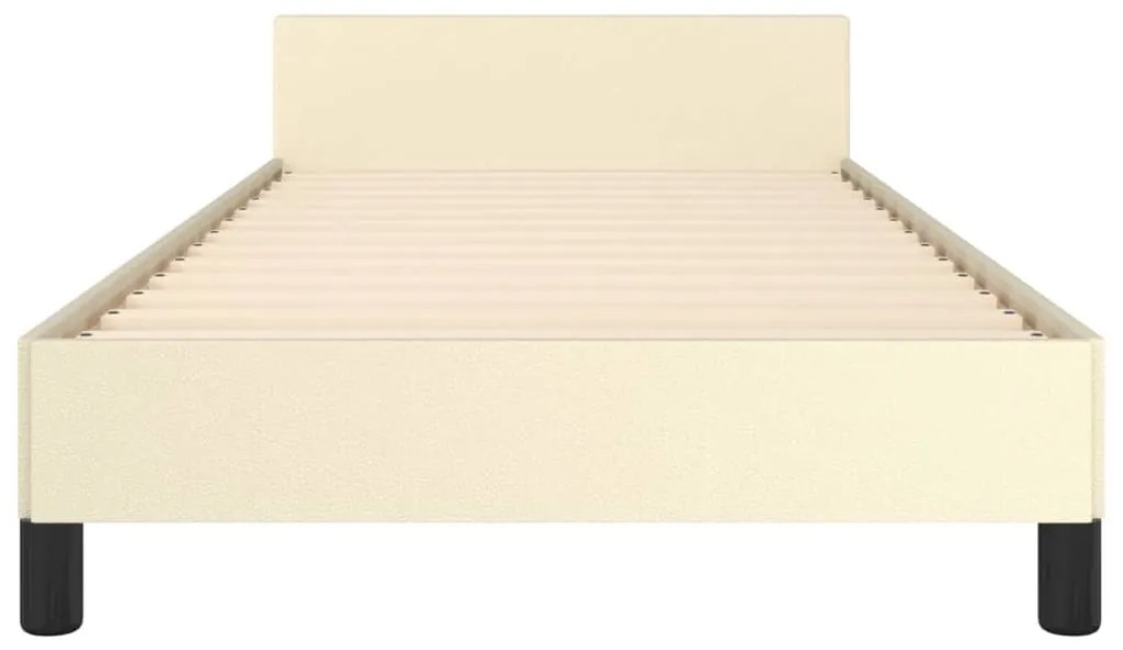 Estrutura de cama c/ cabeceira couro artificial 90x190 cm creme