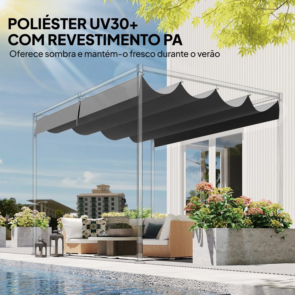 Toldo de Reposição Retrátil 3,92x3,5 m para Estrutura de 4x3 m Apenas Cobertura de Tecido para Jardim com 8 Orifícios Cinzento