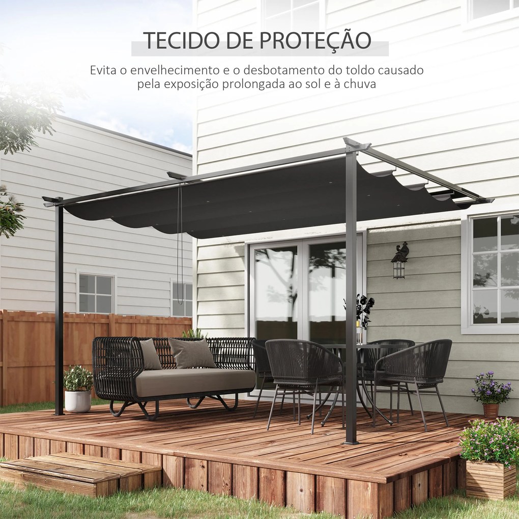 Outsunny Pérgola de Parede de Jardim 3,9x2,9 m Pérgola com Teto Retrát