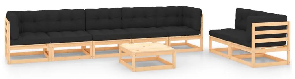 8 pcs conjunto lounge de jardim c/ almofadões pinho maciço