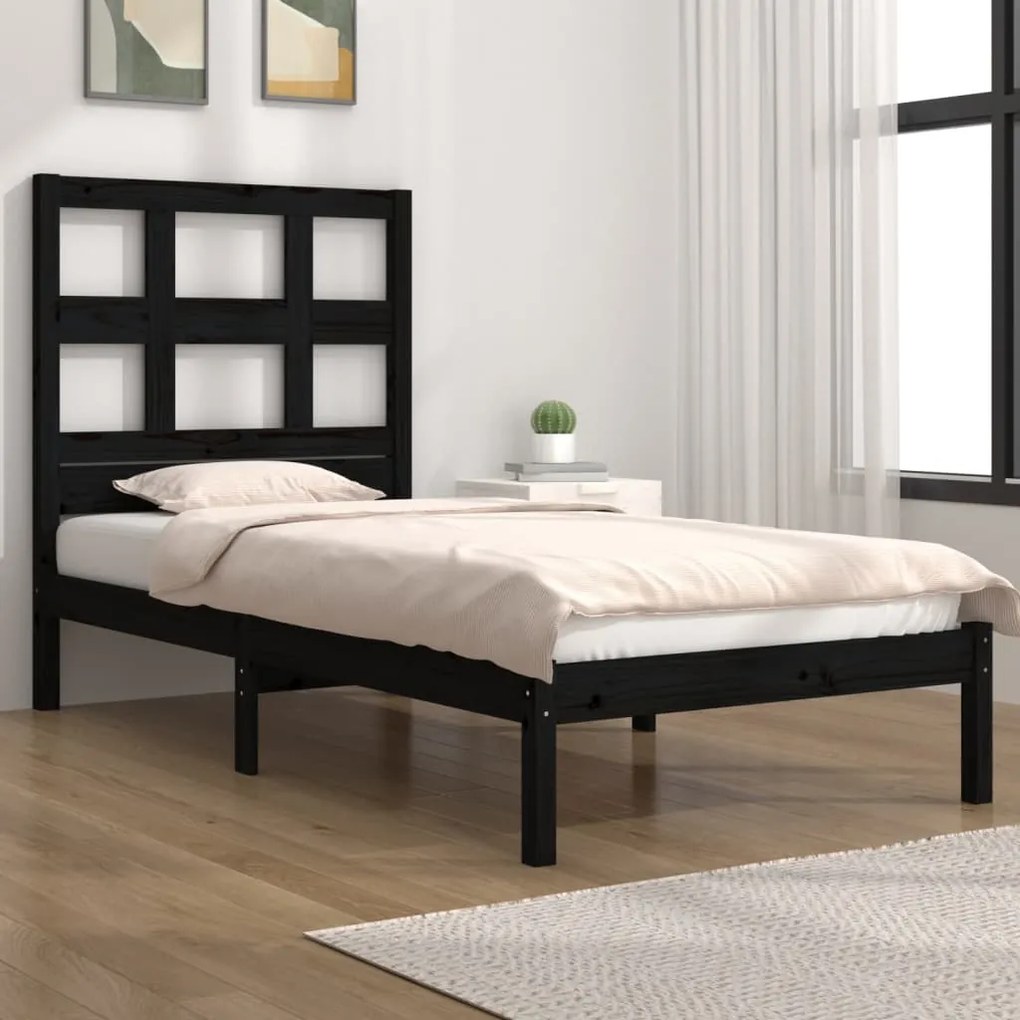 vidaXL Estrutura de cama 90x200 cm madeira de pinho maciça preto
