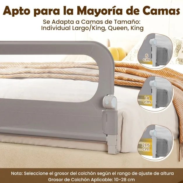 Barreira dobrável para camas infantis, altura ajustável com 178 x 36 x 60 cm, com capa removível em tecido Oxford, base em U, com correia e fivela, Ci