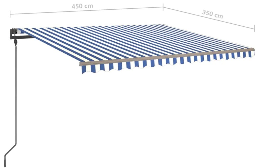 Toldo retrátil manual com postes 4,5x3,5 m azul e branco