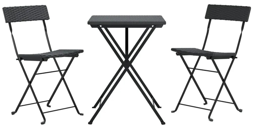 3 pcs conjunto de bistrô dobrável vime PE preto
