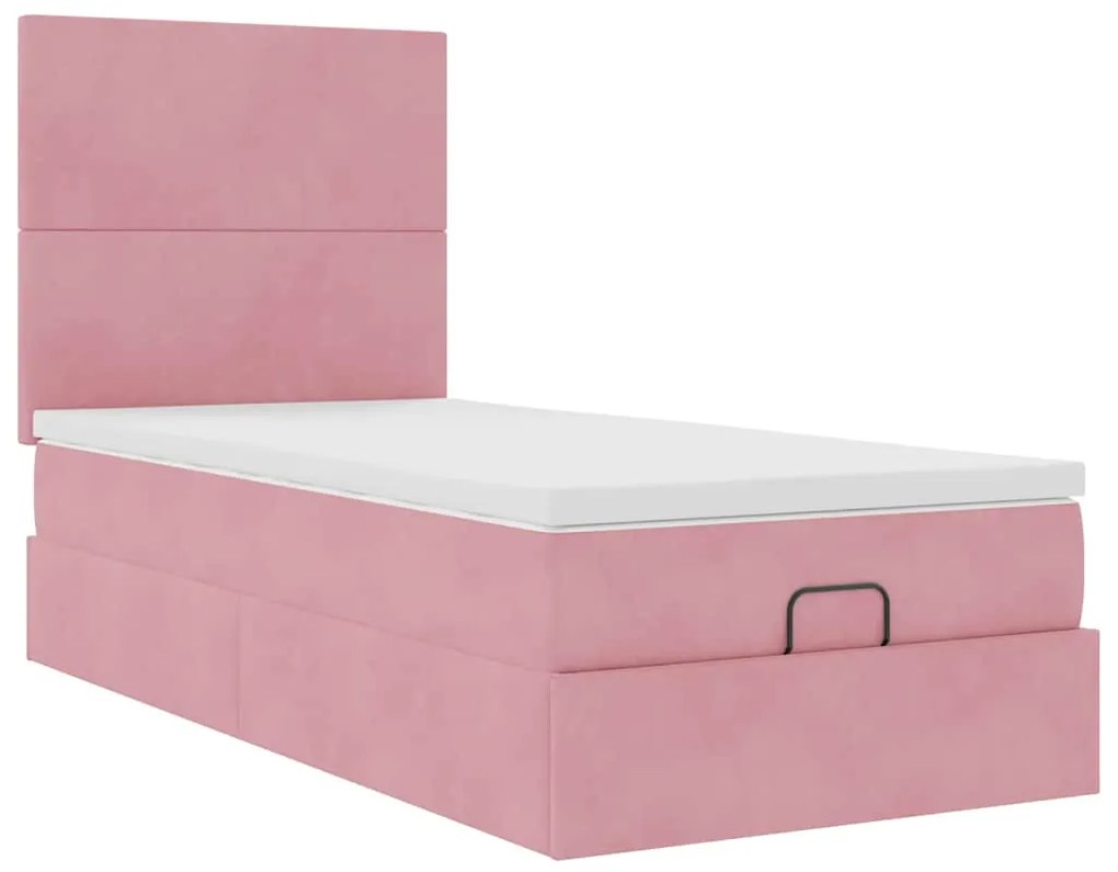 Estrutura de cama otomana com colchões 90x190 cm veludo rosa