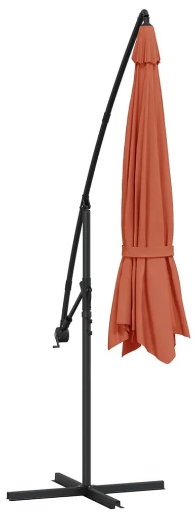 Guarda-sol cantilever com poste de alumínio 350 cm terracota
