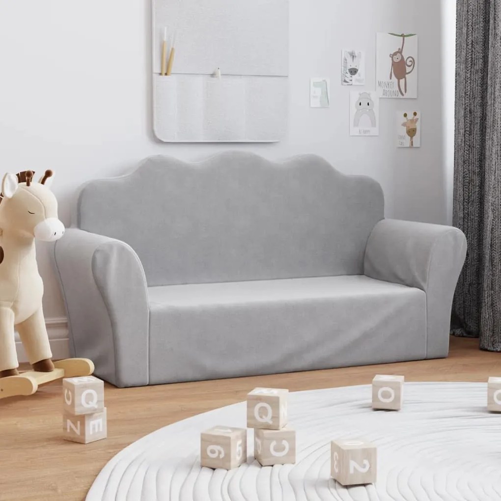 341864 vidaXL Sofá infantil de 2 lugares pelúcia cinzento-claro
