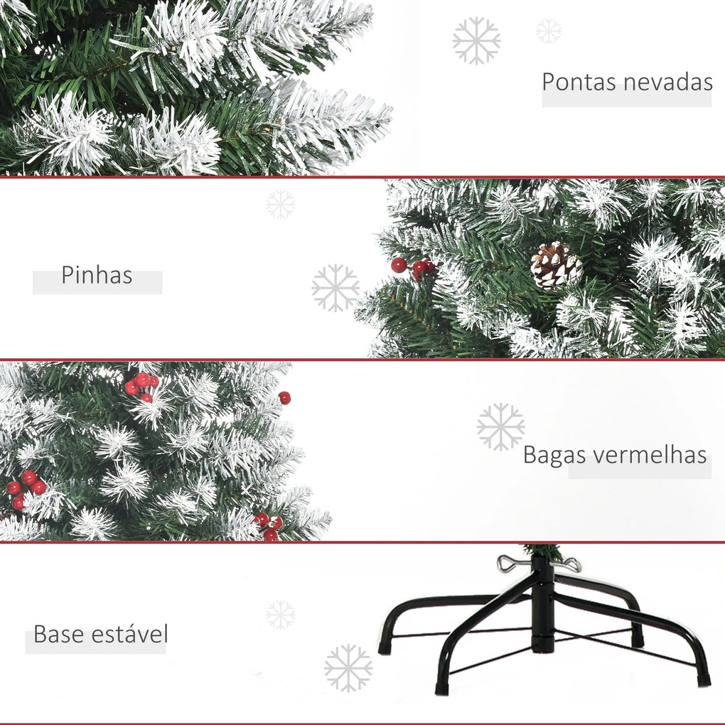 Árvore de Natal Artificial 180 cm Ignífugo com 618 Ramos 34 Bagas 30 P