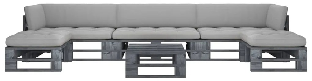 6 pcs conj. lounge paletes c/ almofadões pinho impregnado cinza