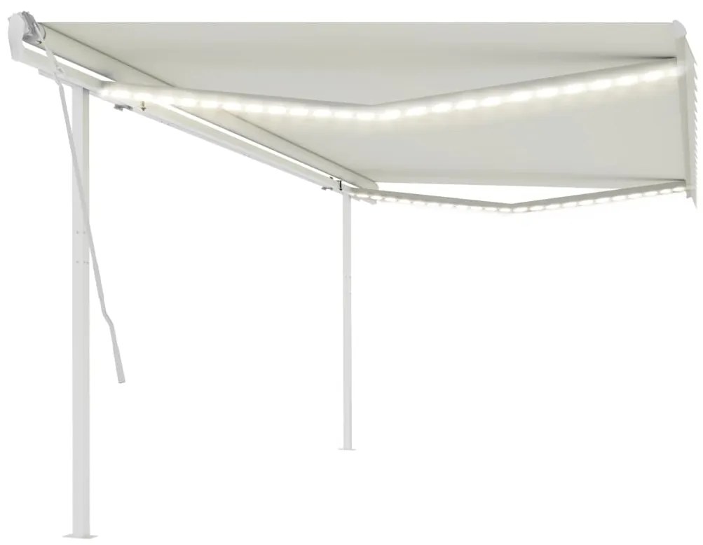 Toldo retrátil manual com luzes LED 5x3,5 m cor creme