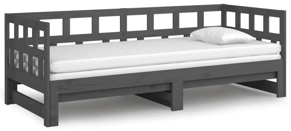 Estrutura sofá-cama de puxar pinho maciço cinza 2x(90x190) cm