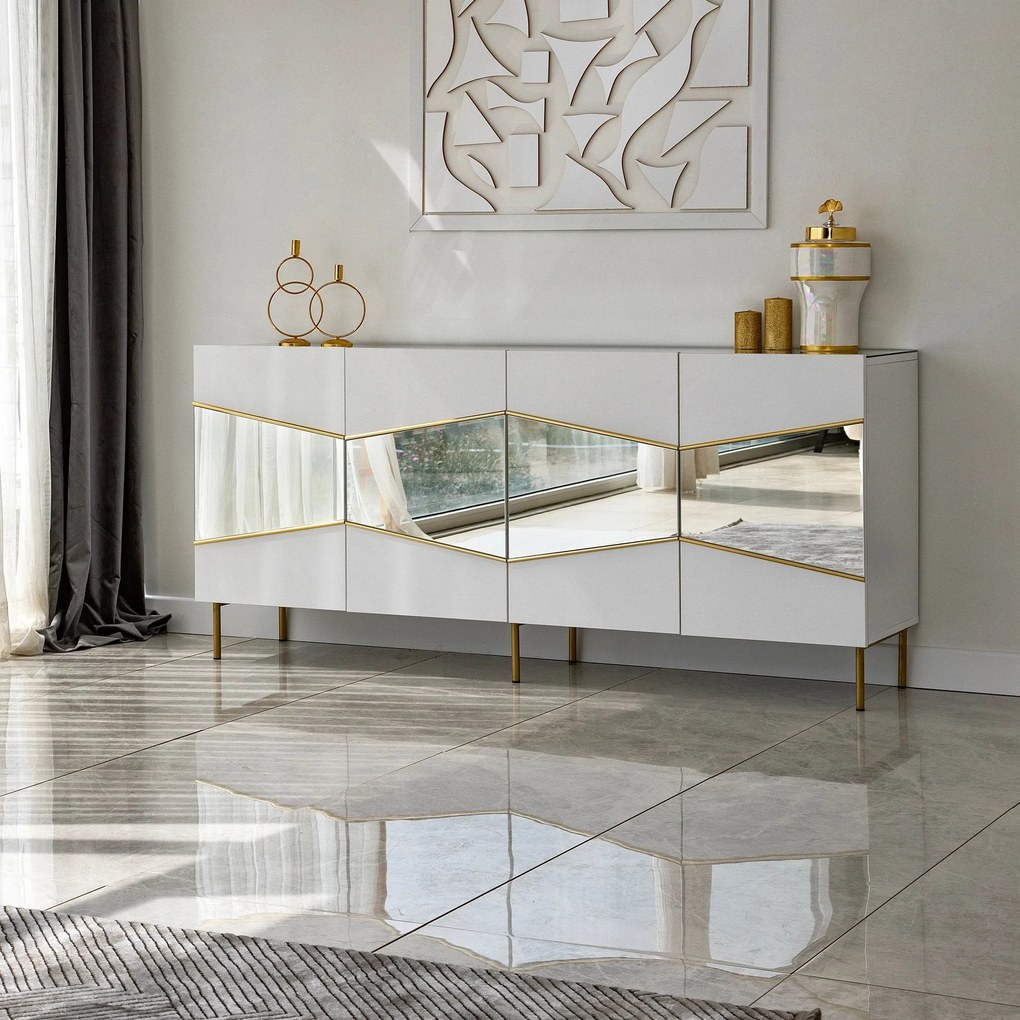 Console Nice – Branco/Ouro – 180x80x40 cm