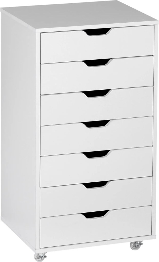 Vinsetto Gaveteiro de Escritório com 7 Gavetas e Rodas, Arquivo Vertical, 47,5x39,5x90 cm, Branco | Aosom Portugal