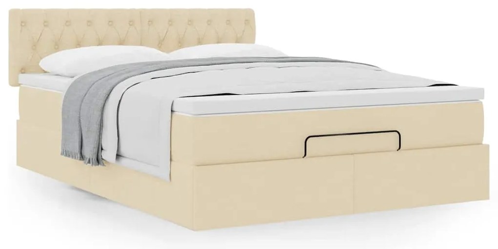 Cama otomana com colchão 140x200 cm tecido creme