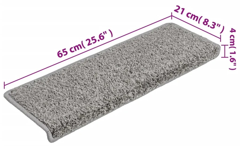 Tapete/carpete para degraus 15 pcs 65x21x4 cm cinzento