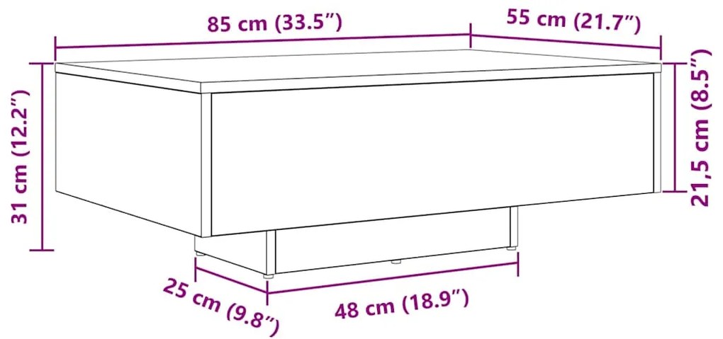 Mesa de centro vidaXL com luzes LED Carvalho Artesanal 85x55x31 cm