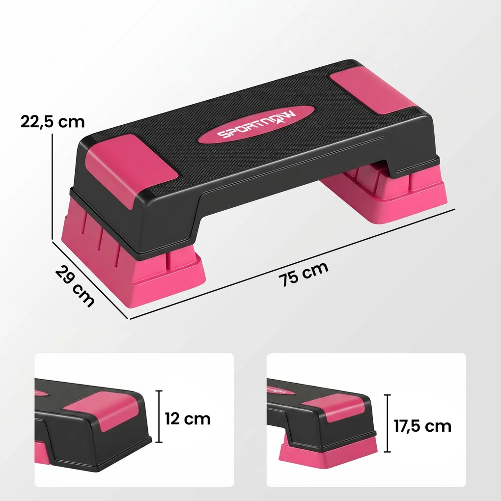 Step Aeróbico Step para Fitness com Altura Ajustável 12/17,5/22,5 cm Suporta 250 kg para Casa ou Ginásio Rosa