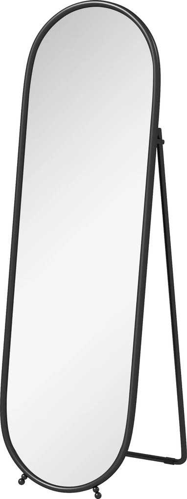 HOMCOM Grande espelho de pé, espelho oval, moldura em metal preto, com suporte para entrada, quarto, closet, 40 x 160 cm | Aosom Portugal
