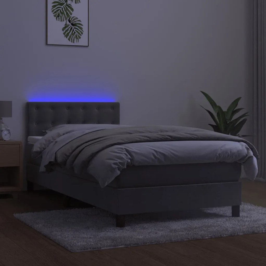 Cama box spring c/ colchão/LED 90x200 cm veludo cinzento-claro