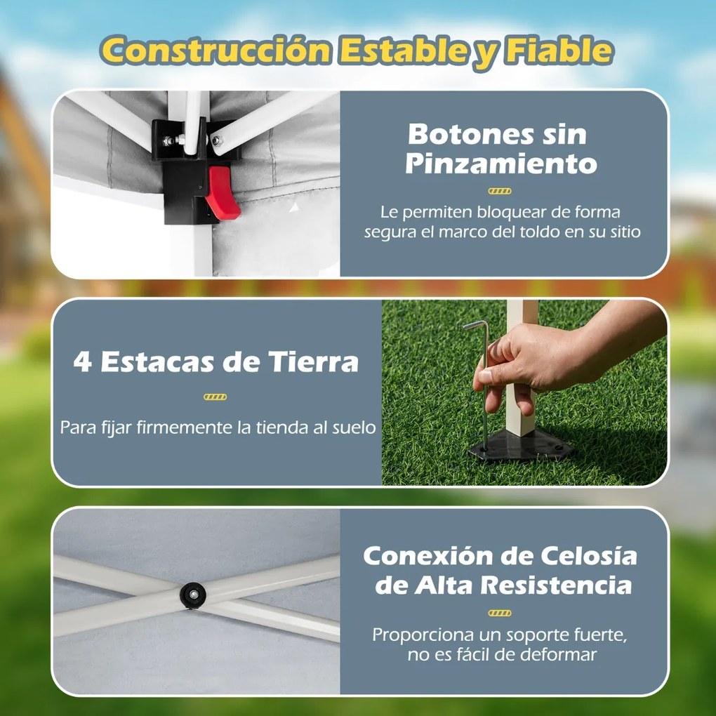 Tenda 300 x 300 cm Pop Up Dobrável com 1 Parede Lateral Com Saco, jardim, campismo, feiras, eventos com Estrutura Metálica Branca