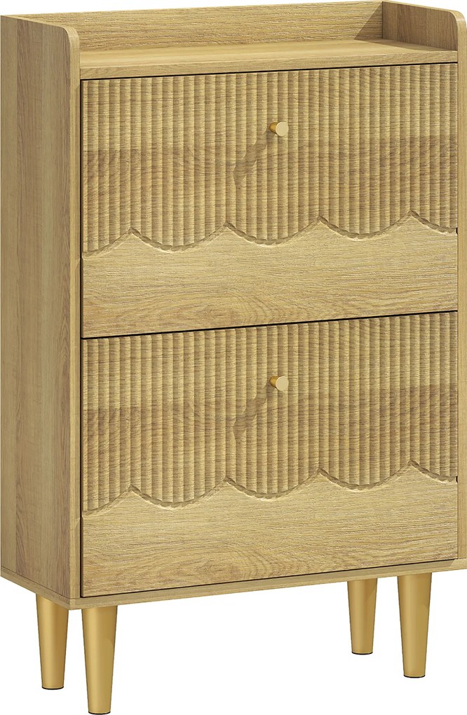HOMCOM Móvel de sapatos 12 pares, armário de sapatos estreito, 2 gavetões rebatíveis prateleiras ajustáveis, 60x24x92cm, carvalho | Aosom Portugal