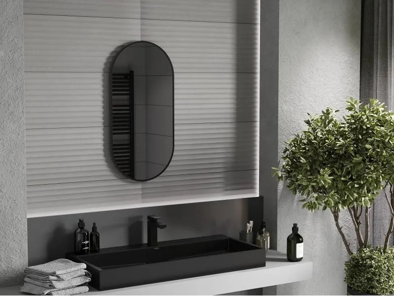 Mexen Loft espelho de casa de banho oval 80 x 40 cm, moldura preta - 9851-080-040-000-70