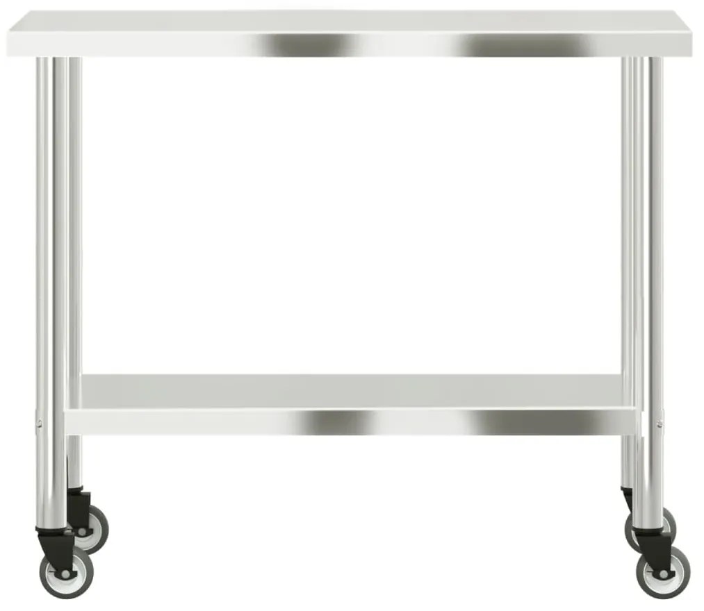 Mesa de trabalho de cozinha c/ rodas 110x55x85cm aço inoxidável