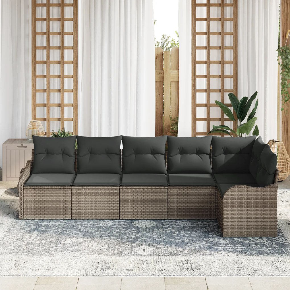 Conjunto de Sofá para Jardim de 6 Peças com Almofadas em Cinza Vime Po