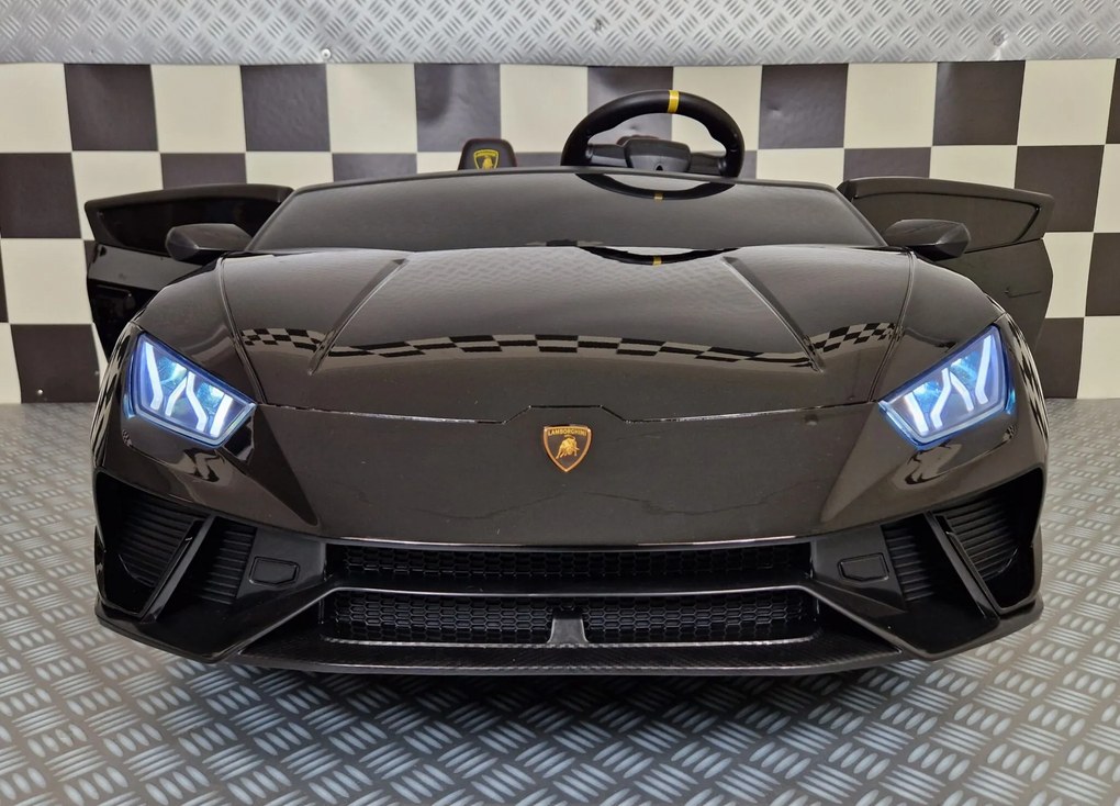 Carro elétrico para crianças Lamborghini Huracan 24 V 4x4, 2 Lugares, rodas borracha, assento pele Preto metalizado