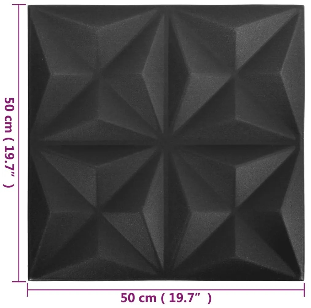 Painéis de parede 3D 12 pcs 50x50 cm 3 m² origami preto
