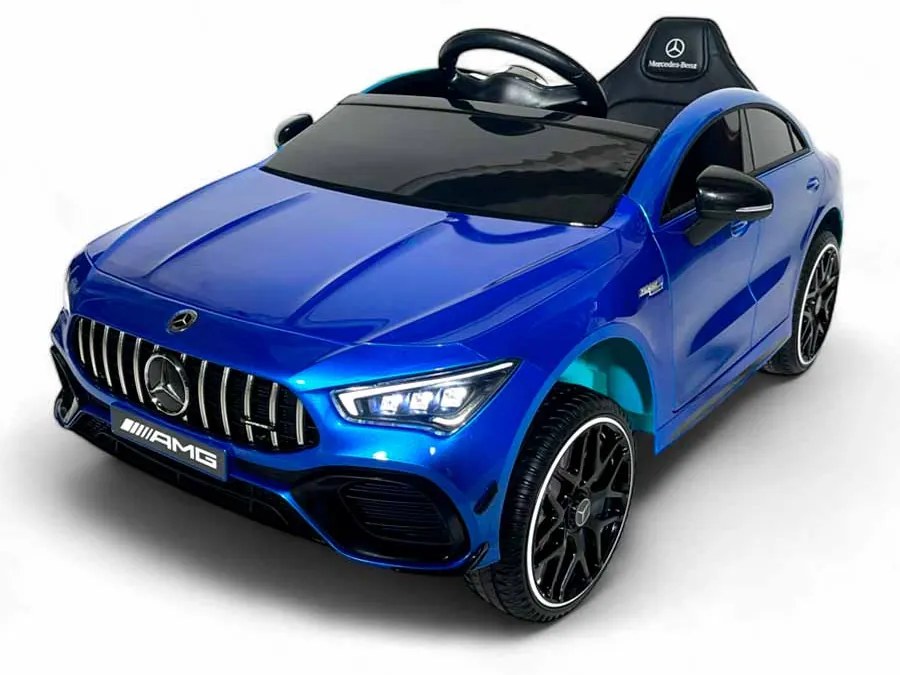 Carro elétrico para crianças Mercedes CLA45s AMG, 12V pneus de borracha EVA, banco em pele artificial Azul