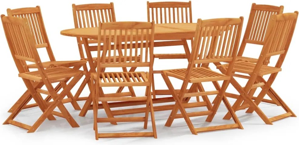 vidaXL 9 pcs conj. jantar exterior dobrável madeira eucalipto maciça