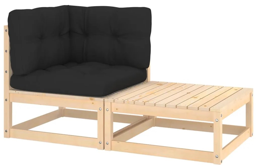 807293 vidaXL 2 pcs conjunto lounge de jardim com almofadões pinho maciço