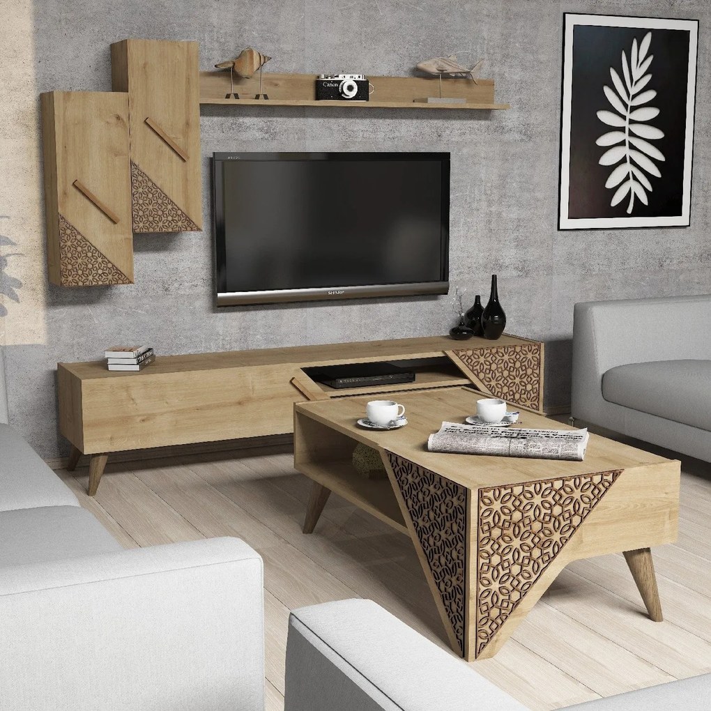 Conjunto de Mobiliário de Sala de Estar Beril – Carvalho – Variadas Me