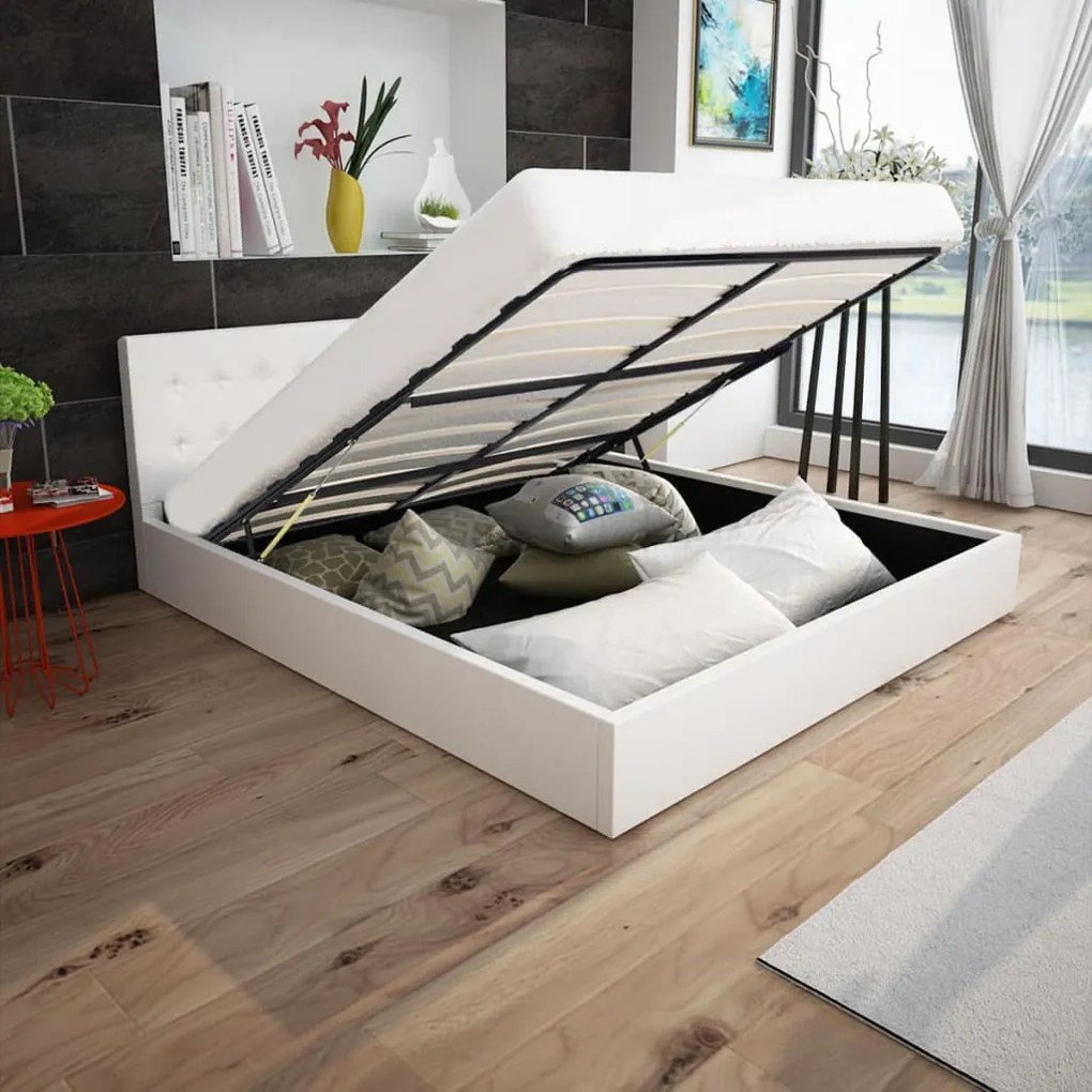 Estrutura cama hidráulica + arrumos 160x200cm couro art. branco