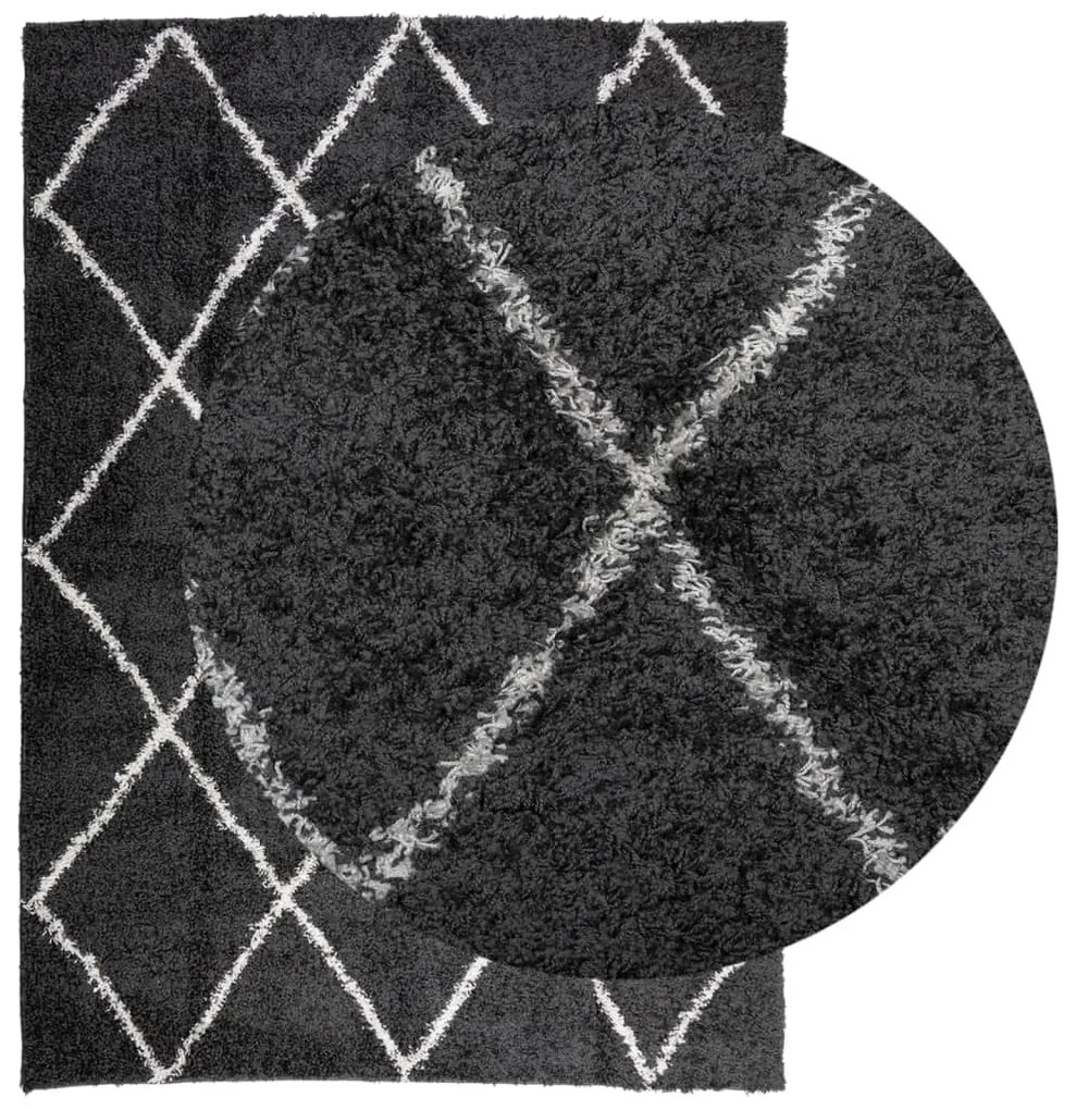 Tapete shaggy de pelo alto PAMPLONA 240x340 cm preto e creme