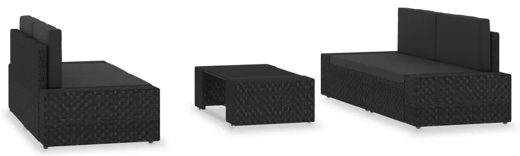 5 pcs conjunto lounge para jardim vime PE preto